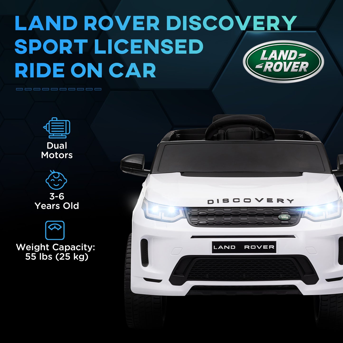 AIYAPLAY Licensed Land Rover Discovery Sport, 12V Kids Ride on Car w/ Remote Control, Lights, Music, Horn, for 3-6 Years, White