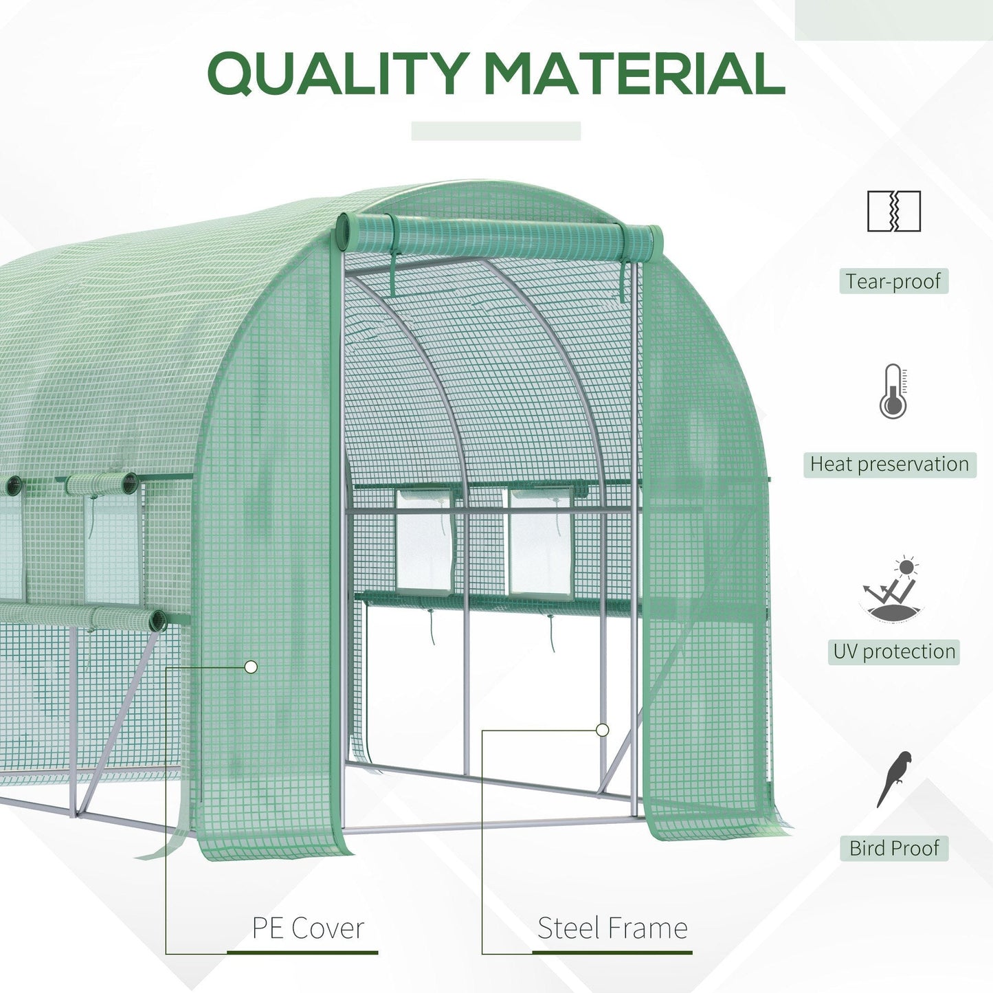 Outsunny Walk-in Polytunnel Greenhouse Green House with Roll-up Sidewalls, UV-resistant PE Cover, 3 x 2 x 2m, Green