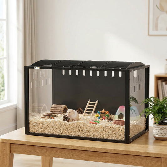 PawHut Hamster Cage Steel Chewproof with Openable Top in Black