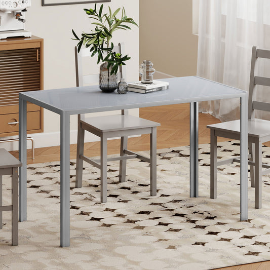 HOMCOM 120cm Dining Table, Rectangle 4 Seater Kitchen Table with Tempered Glass Top and Metal Legs, Grey