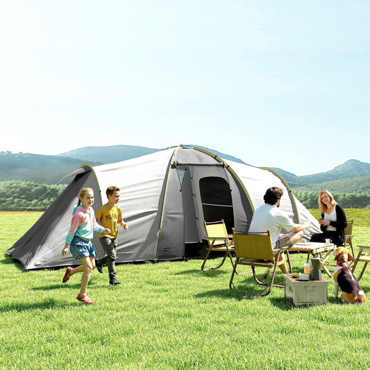 Outsunny Four-Man Tunnel Tent in Grey and Yellow