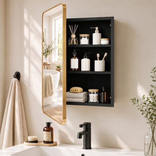 HOMCOM 50.8 x 11.6 x 71 cm Bathroom Mirror Cabinet, Wall Cabinet with Adjustable Shelves, Wall-Mounted or Recessed, Gold Tone