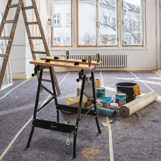 The folding workbench standing in a room during home renovation work