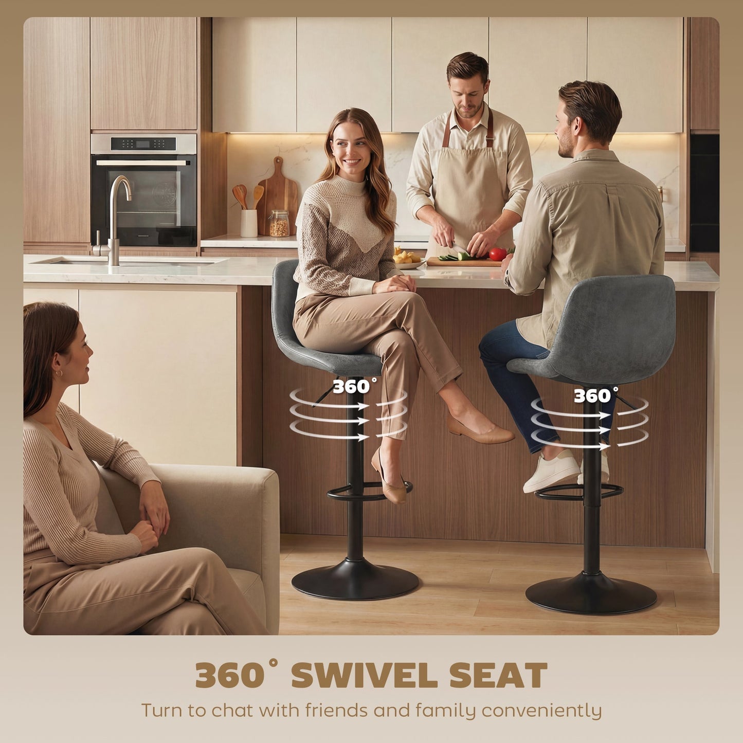 HOMCOM Bar Stools Set of 2, Modern Swivel Barstools with Footrest for Kitchen Island and Dining Room, Grey