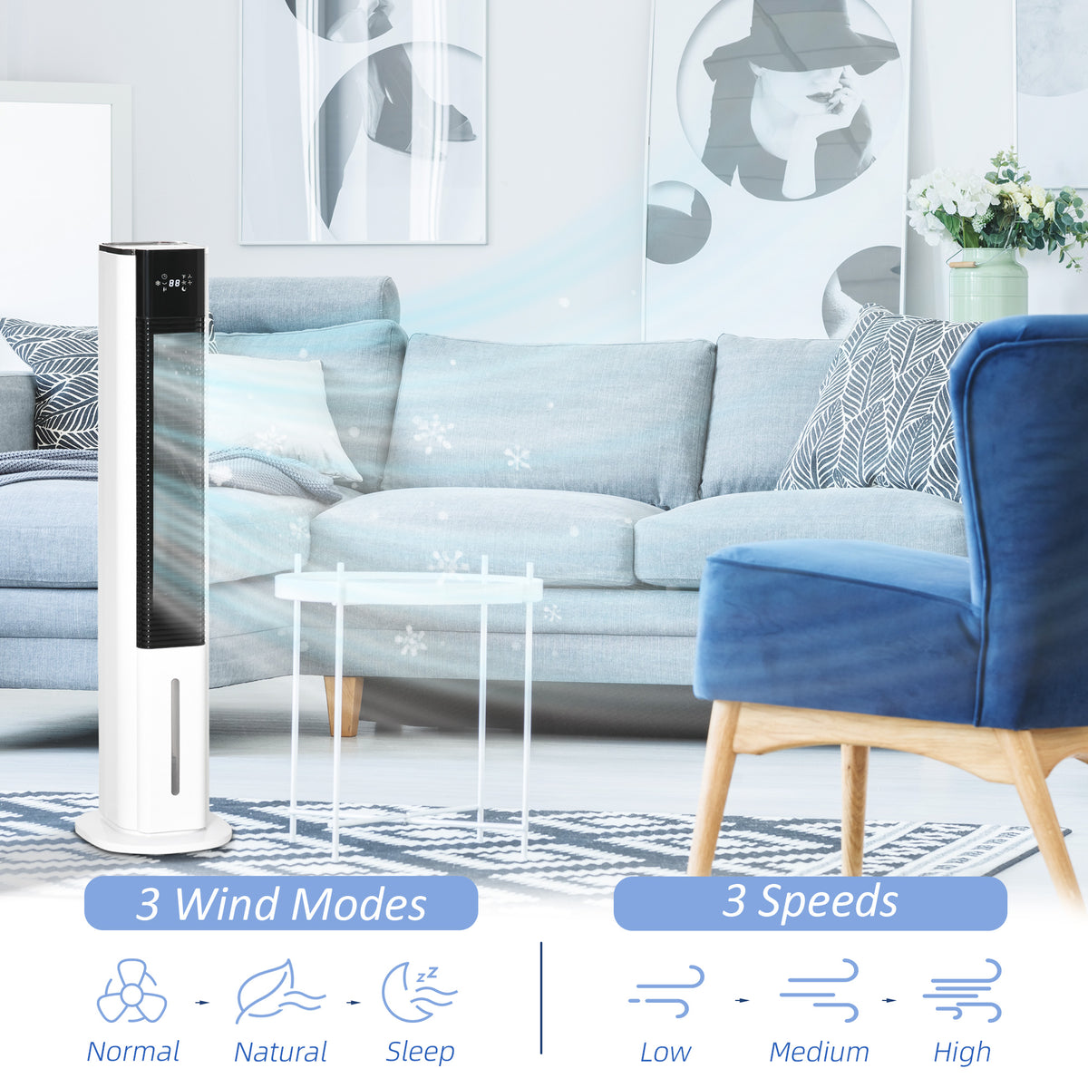 HOMCOM Portable Air Cooler in White