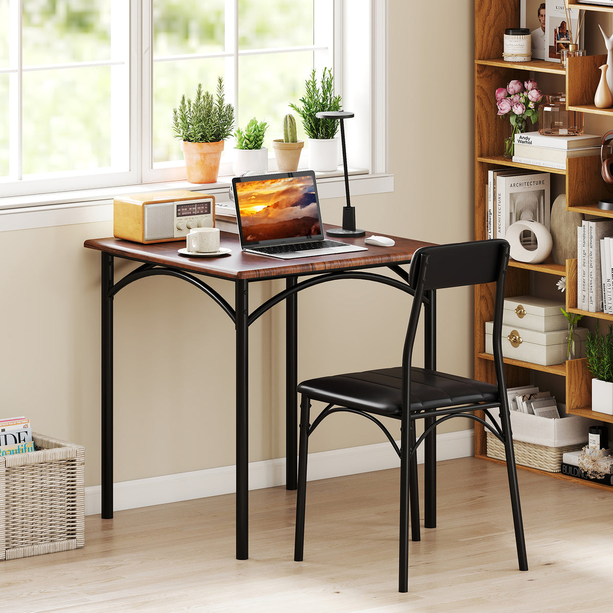 Modern Dining Table Set 3-Piece Kitchen Table Set-Rustic Brown