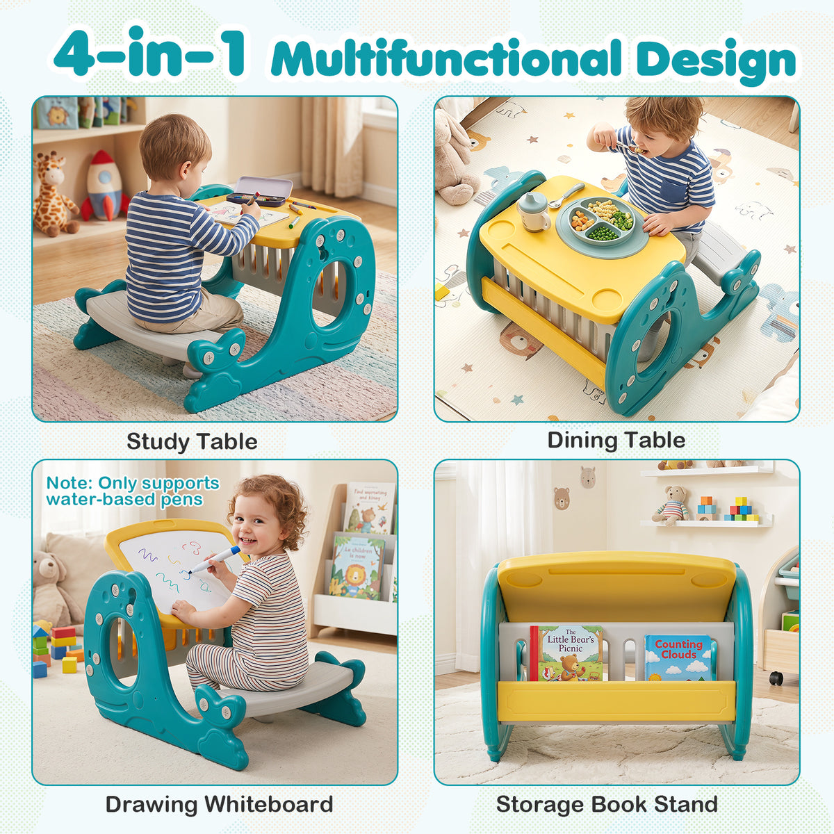 Multi-functional Convertible Kids Activity Table Set-Yellow