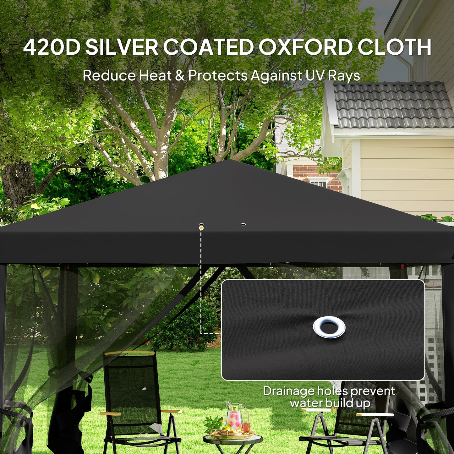Outsunny 3 x 3Êm Pop Up Gazebo, 420D Garden Tent Canopy with Removable Mesh Sidewall Netting, Carry Bag for Garden Patio Outdoor, Black