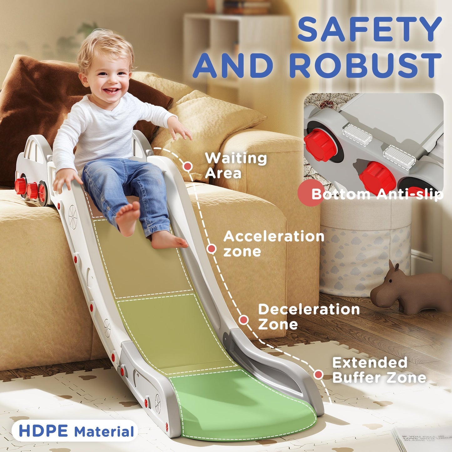 AIYAPLAY Kids Slide for Bed, Sofa, with Extended Length, Easy to assemble and Store, Grey