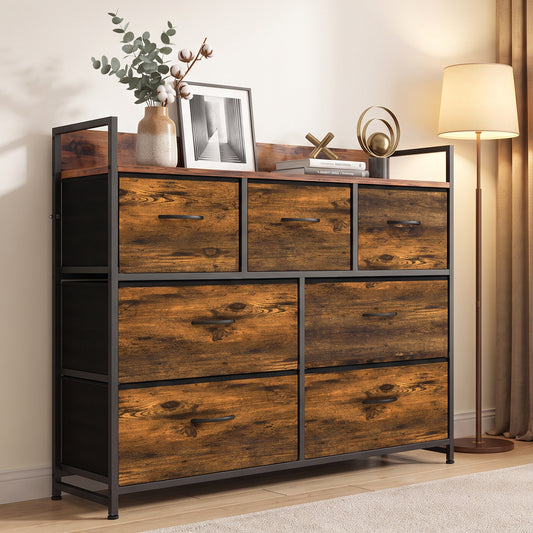 HOMCOM Chest of Drawers with 7 Drawers in Rustic Brown