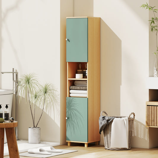 HOMCOM Bathroom Cabinet with Adjustable Shelves and Open Shelves in Green