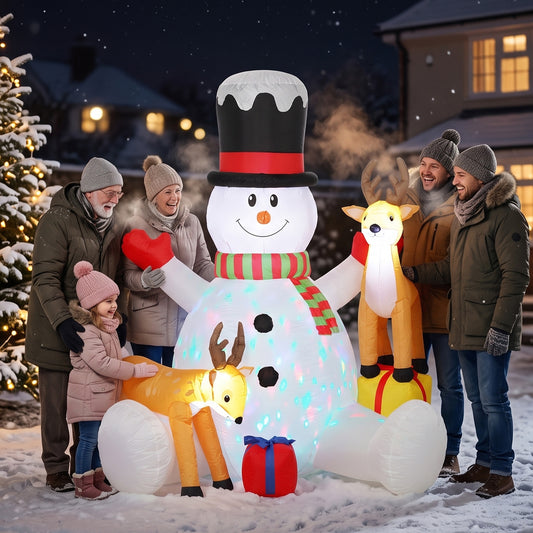 Outsunny 7ft Giant Christmas Inflatable Snowman with 2 Reindeer in White