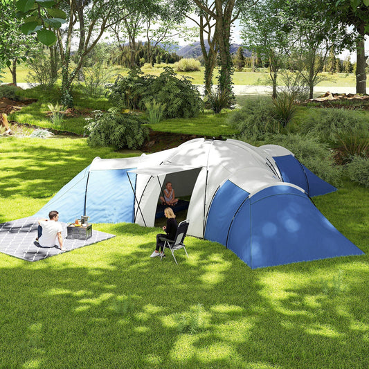 Outsunny 6-9 Man Tent with Bedrooms and Living Room, Accessories Included, Blue