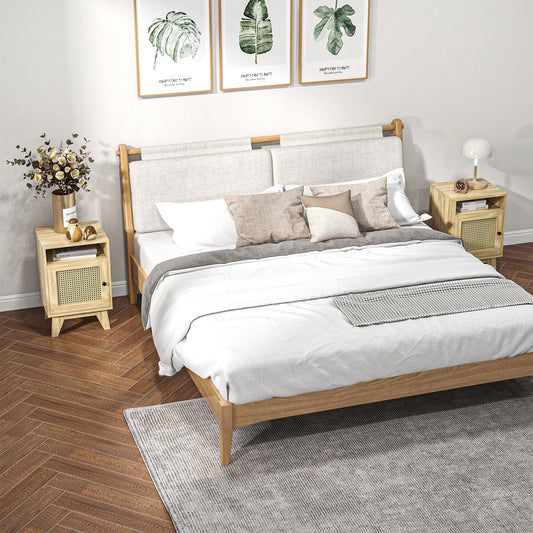 طاولات سرير جانبية ضيقة من قطعتين من HOMCOM من الراتان، طاولة جانبية مع رف وخزانة، 39 سم × 35 سم × 60 سم، لون طبيعي