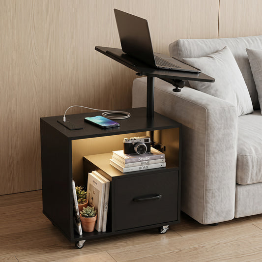 Nightstand with Charging Station in Black