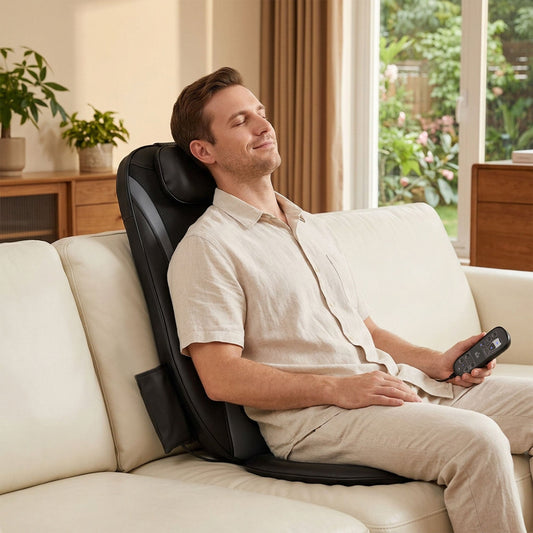 HOMCOM Back Massager with Heat, Deep Tissue Kneading Massage Chair with 3-Level Seat Vibration, Massage Chair Pad for Back Pain