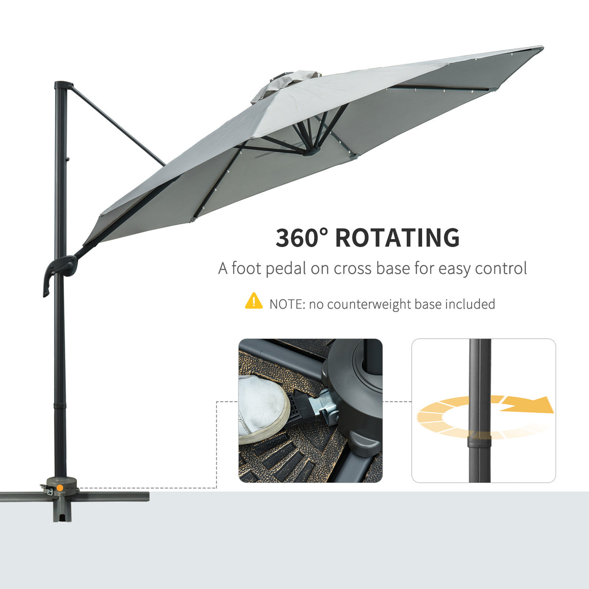 Outsunny 3(m) LED Cantilever Parasol in Grey