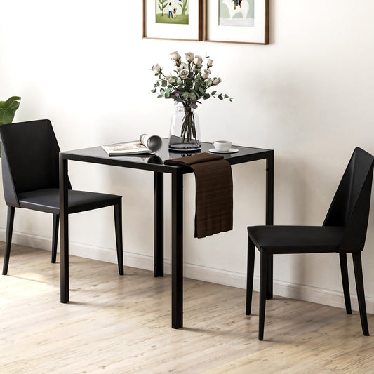 طاولة طعام مربعة حديثة من هومكوم، تتسع لشخصين إلى 4 أشخاص، بسطح زجاجي وأرجل معدنية، لون أسود