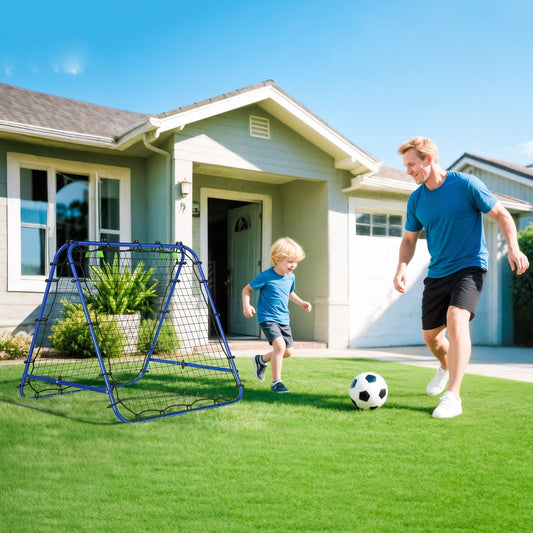 شبكة ارتداد كرة قدم مزدوجة الجوانب من HOMCOM، مرمى ارتداد كرة قدم بخمس زوايا قابلة للتعديل، أزرق