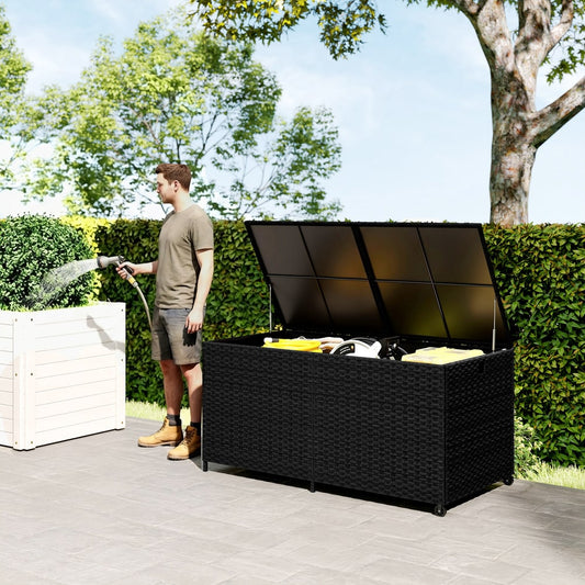 Outsunny 650L Garden Storage Box with 2 Wheels in Black