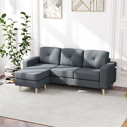 HOMCOM 3 Seater Sofa with Footstool in Dark Grey