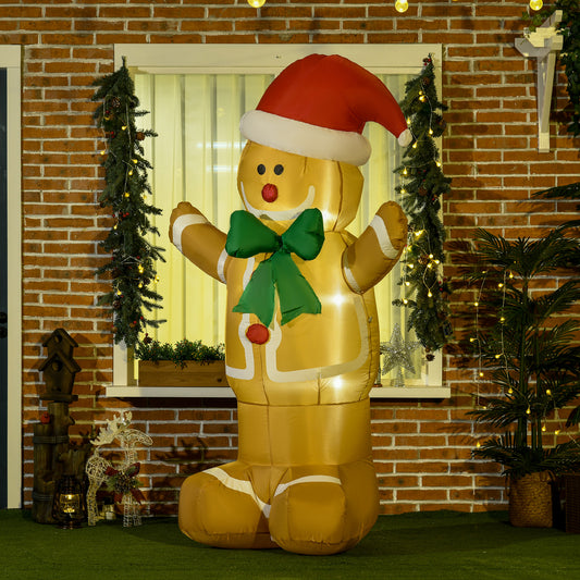 6ft Christmas Inflatable Gingerbread Man & Santa Hat Safe Outdoor Decoration in Multi Colour