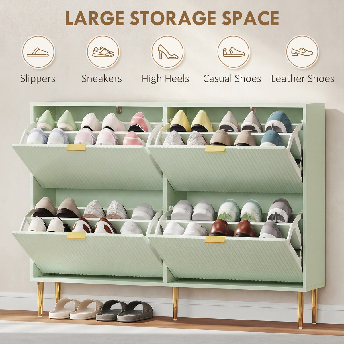 خزانة أحذية أنيقة بأربعة أدراج من HOMCOM - أخضر فاتح