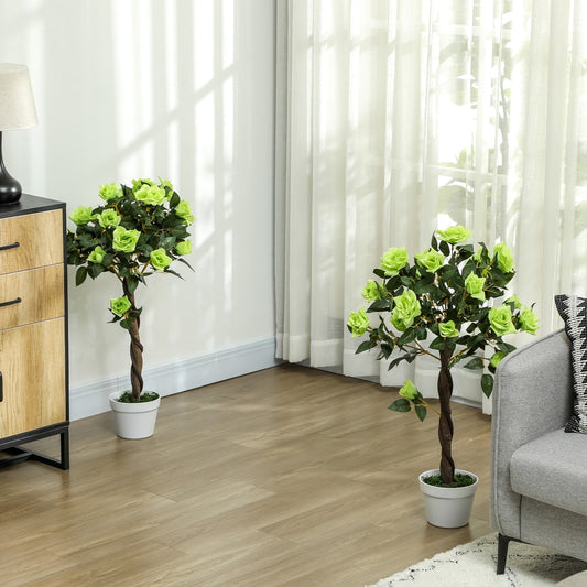 Outsunny Set of Two Faux Rose Trees in Green