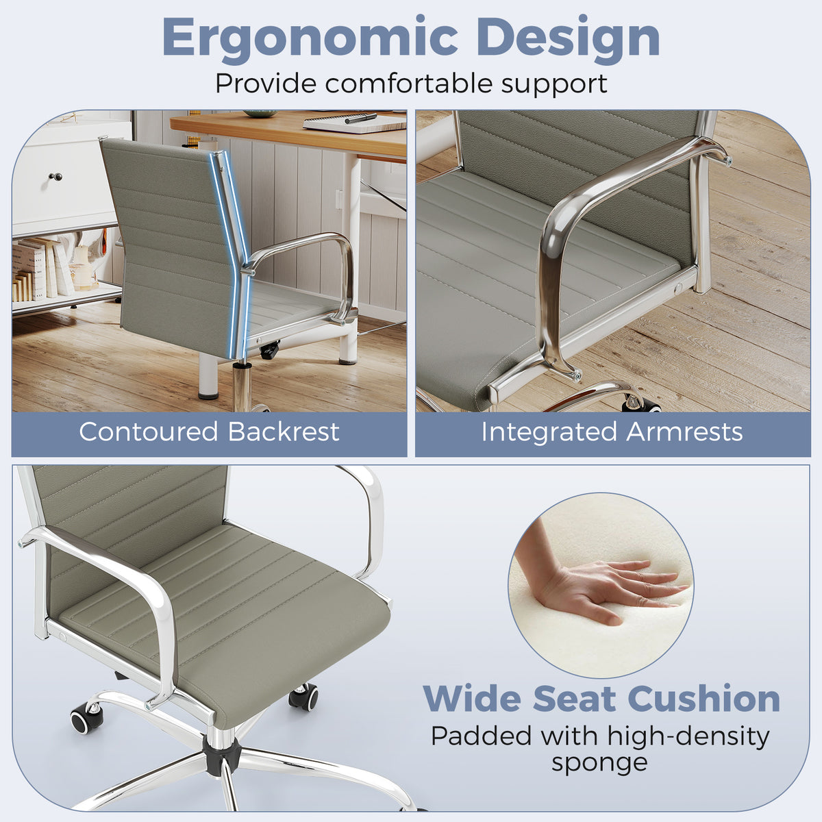 Height Adjustable Rolling High-Back Executive Chair for Home Office-Grey