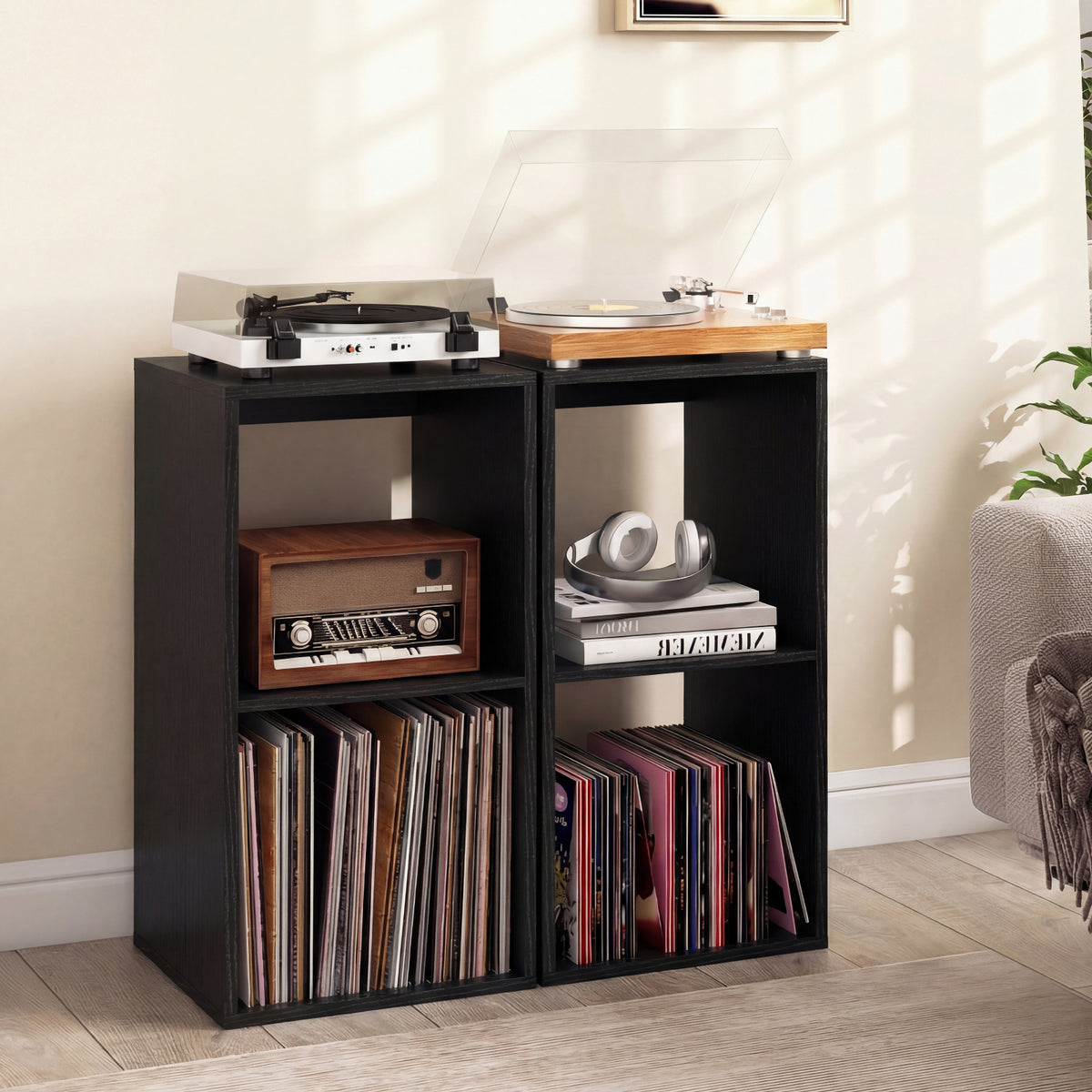 Open Back 2-tier Bookshelf with Anti-toppling Kit-Black