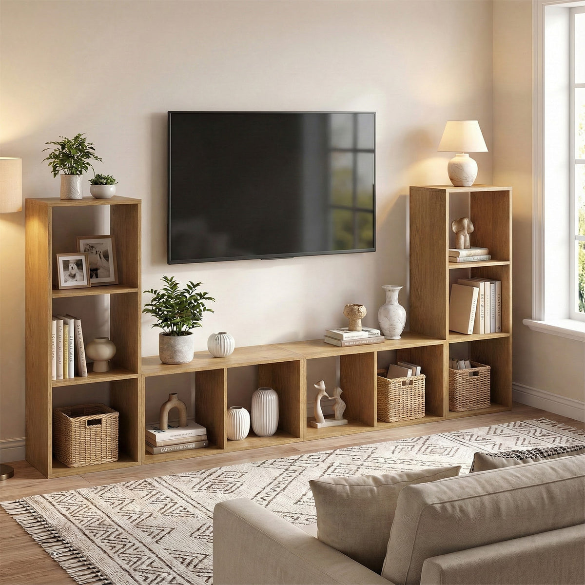 Open Back 2-tier Bookshelf with Anti-toppling Kit-Natural