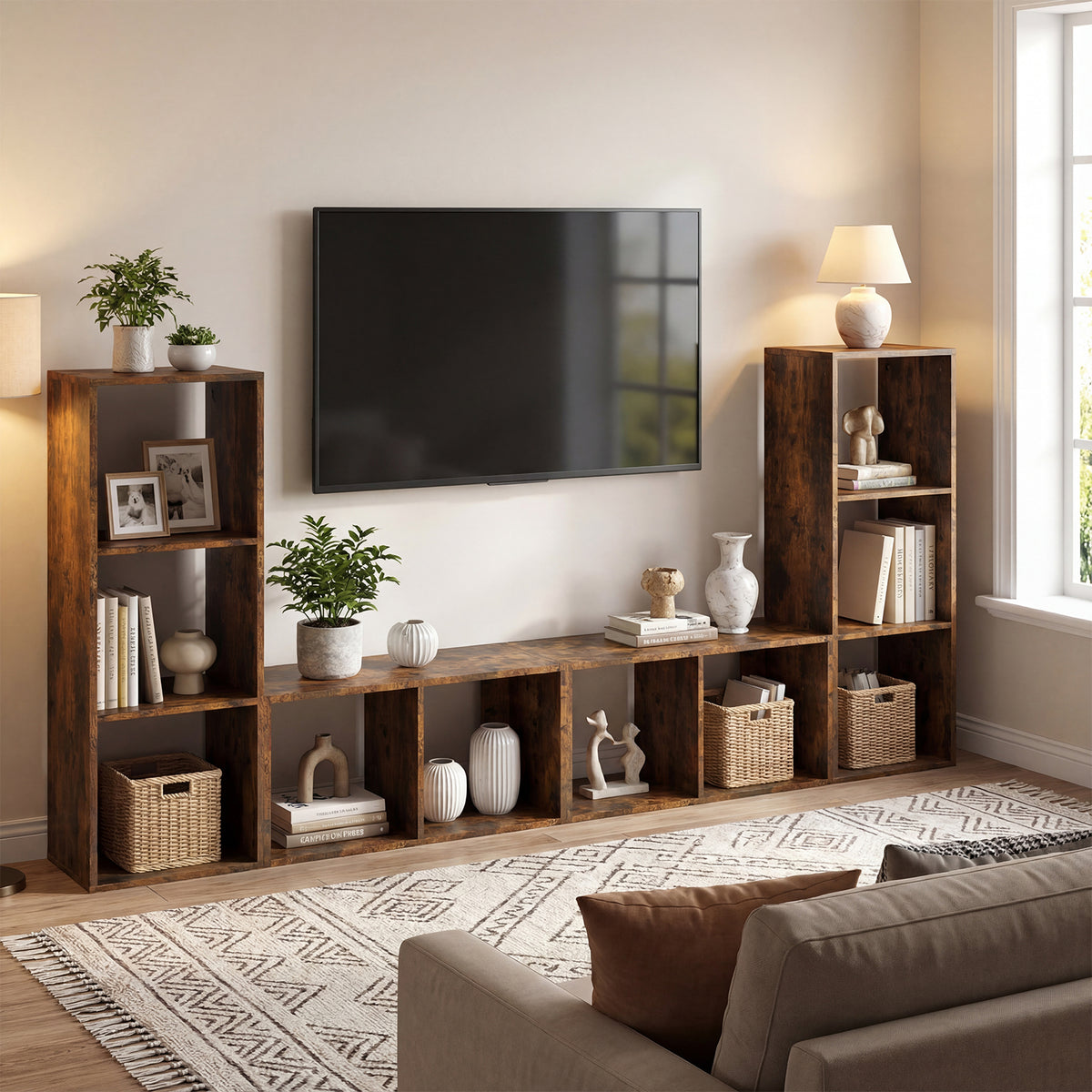 Open Back 2-tier Bookshelf with Anti-toppling Kit-Rustic Brown