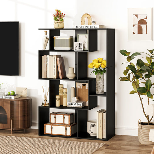 6-Cube Open-back Geometric Bookshelf with Anti-tip Kits-Black