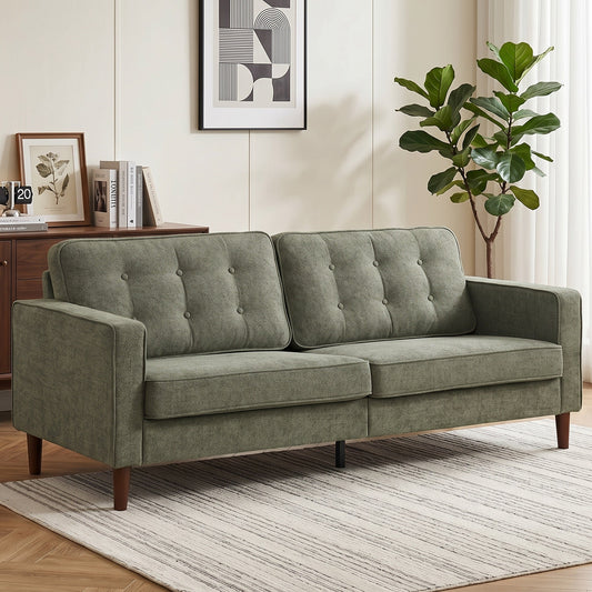 HOMCOM 3 Seater Sofa Button Tufted Upholstered Velvet Couch with Wood Legs for Living Room, Green