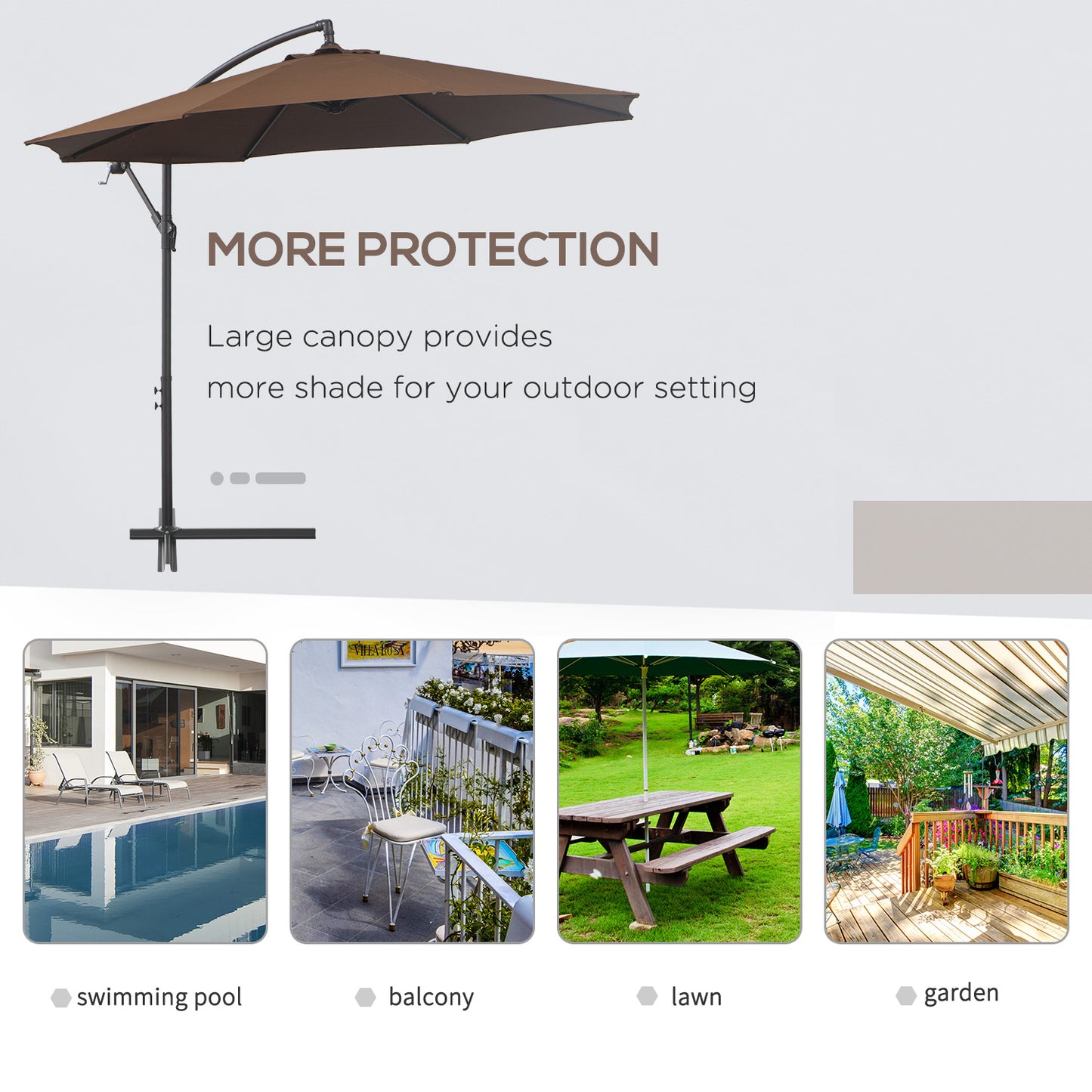 Outsunny 2.45m Overhanging Cantilever Parasol, with Cross Base - Brown
