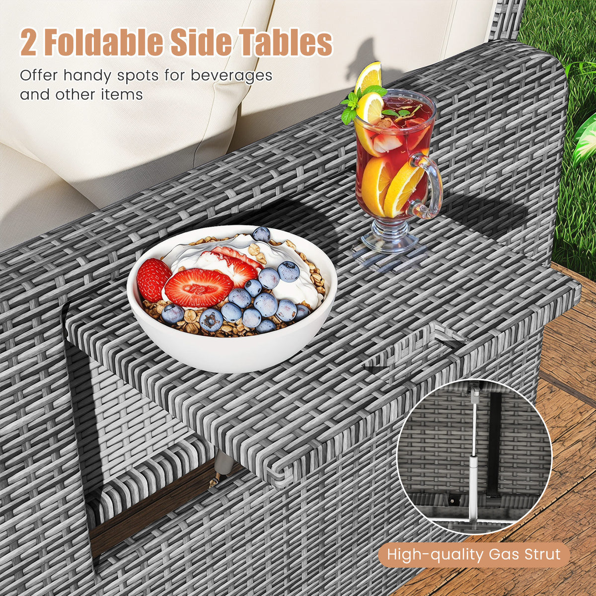 PE Wicker Outdoor Daybed with Loveseat and Ottoman for Poolside-White