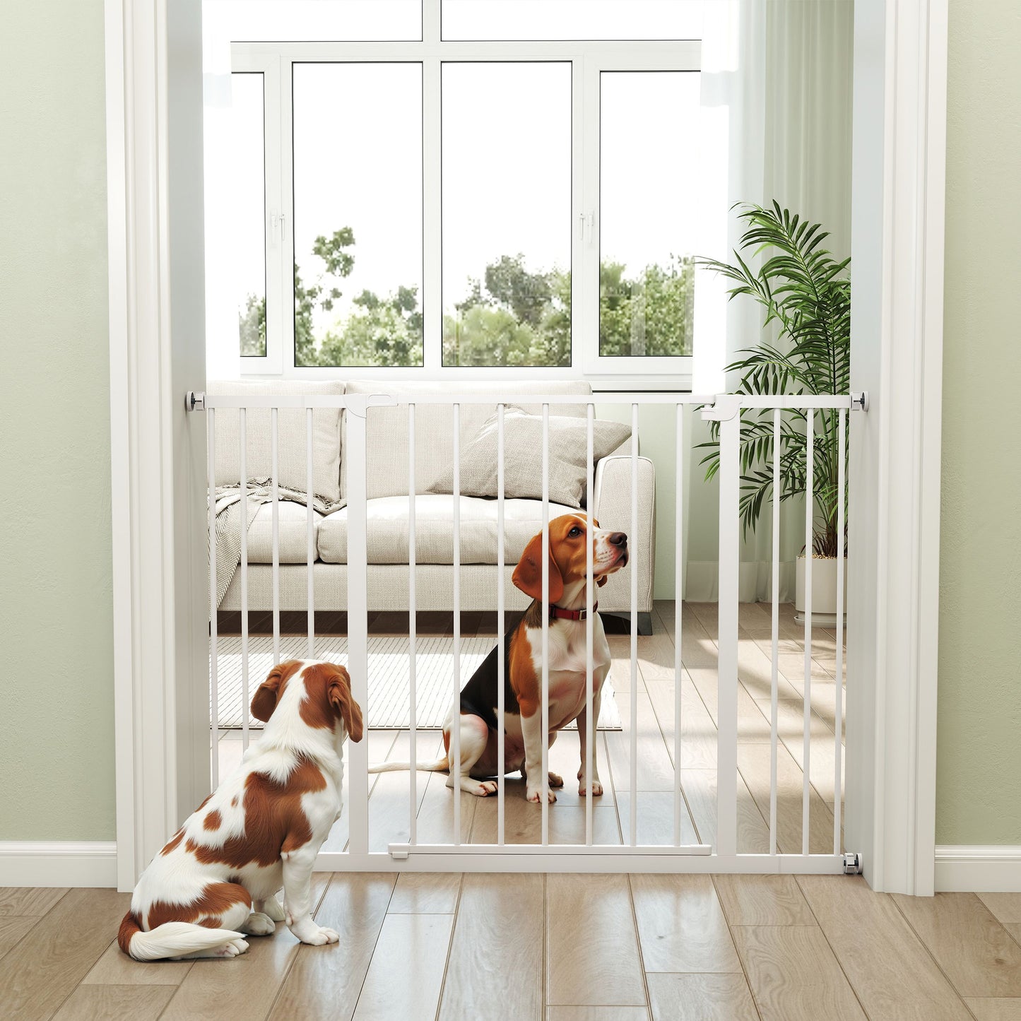PawHut Dog Gate Pet Safety Gate Stair Barrier Pressure Fit Adjustable 76-82/86-97/101-107 cm, White