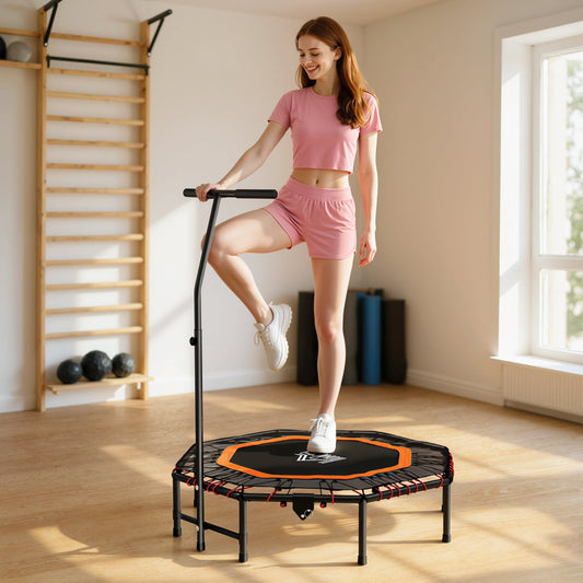 HOMCOM Fitness Trampoline, Bouncer with Adjustable Handle, Max Load 150 kg
