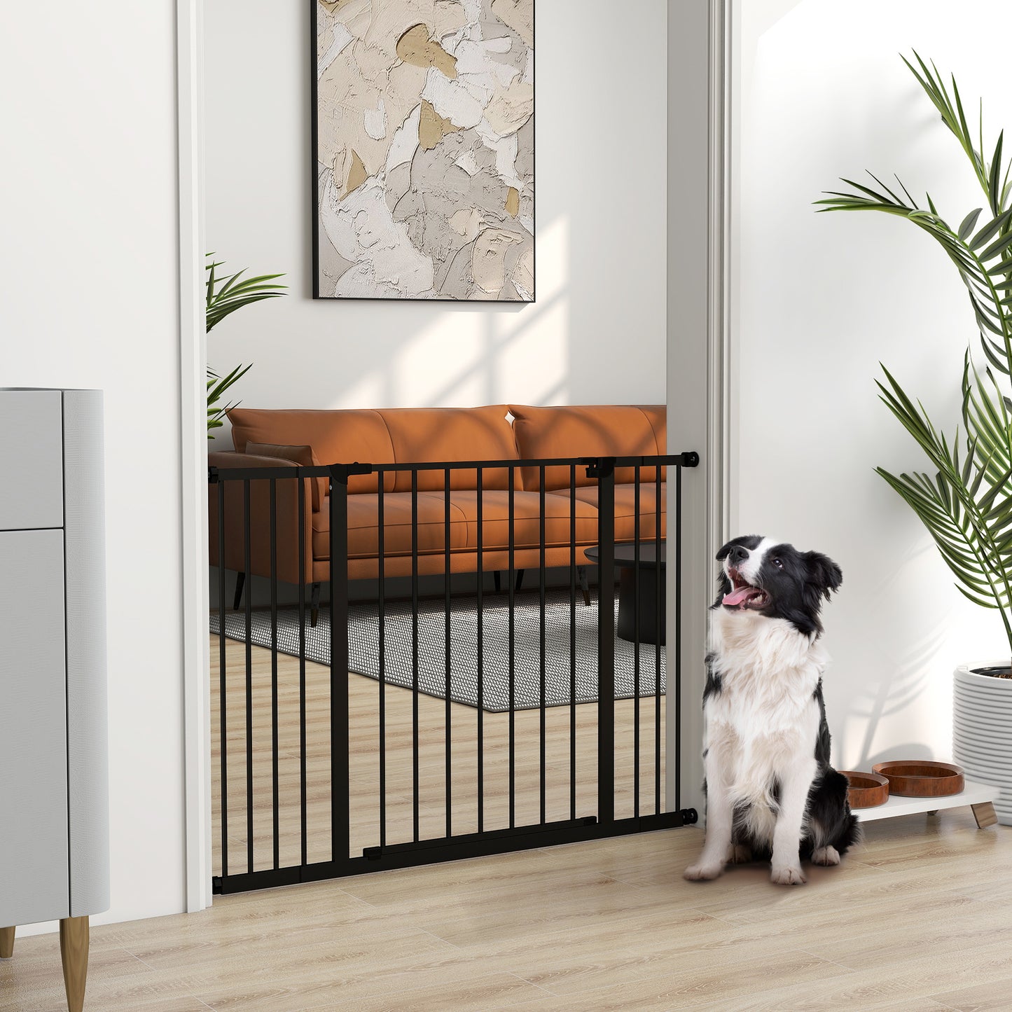 PawHut Dog Gate Pet Safety Gate Stair Barrier Pressure Fit Adjustable 76-82/86-97/101-107 cm, Black