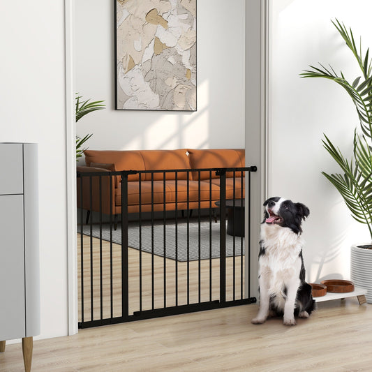 PawHut Dog Gate Pet Safety Gate Stair Barrier Pressure Fit Adjustable 76-82/86-97/101-107 cm, Black
