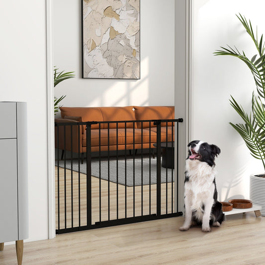 PawHut Dog Gate Pet Safety Gate Stair Barrier Pressure Fit Adjustable 76-82/86-97/101-107 cm, Black