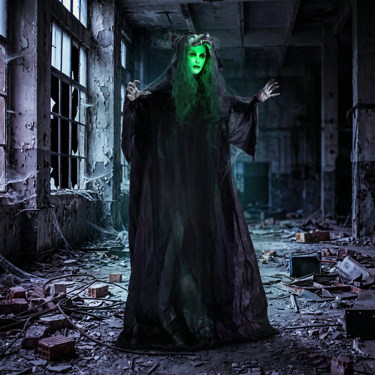 HOMCOM 67"/170cm Life Size Animated Ghost with Werewolf Mask in Black