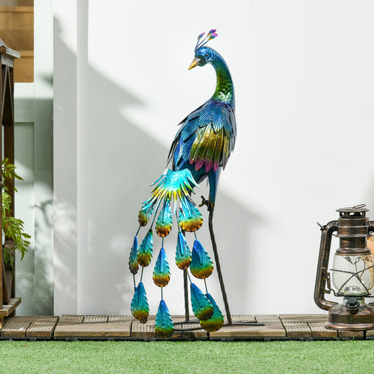 Outsunny Steel Peacock Garden Statue Decoration Gift in Multi Colour
