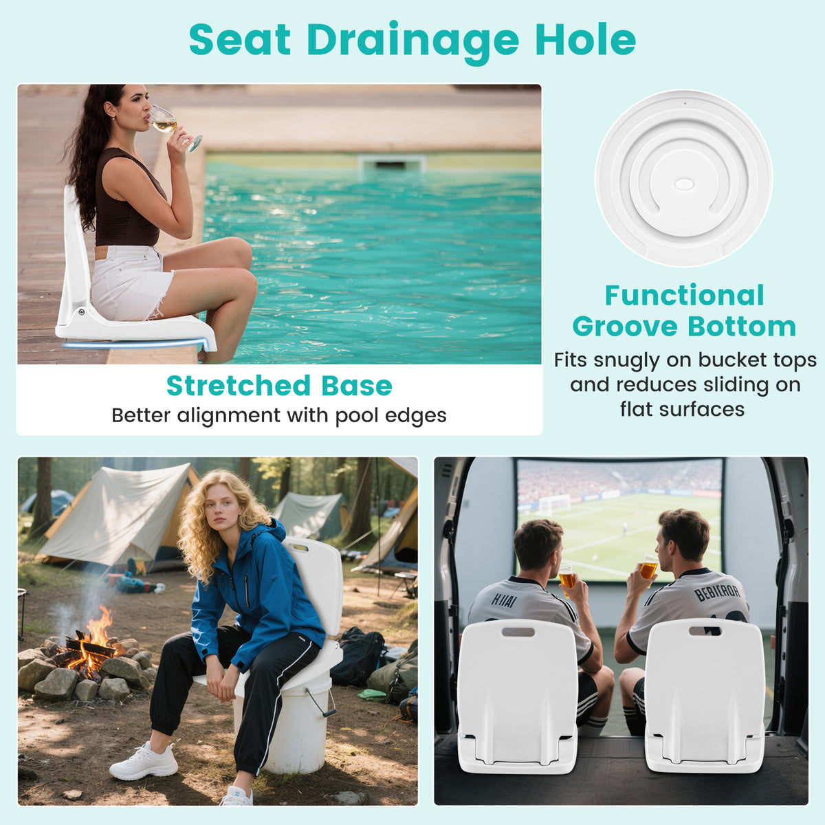 Poolside Chairs with Handle and Back Support for Edge of Pool-White