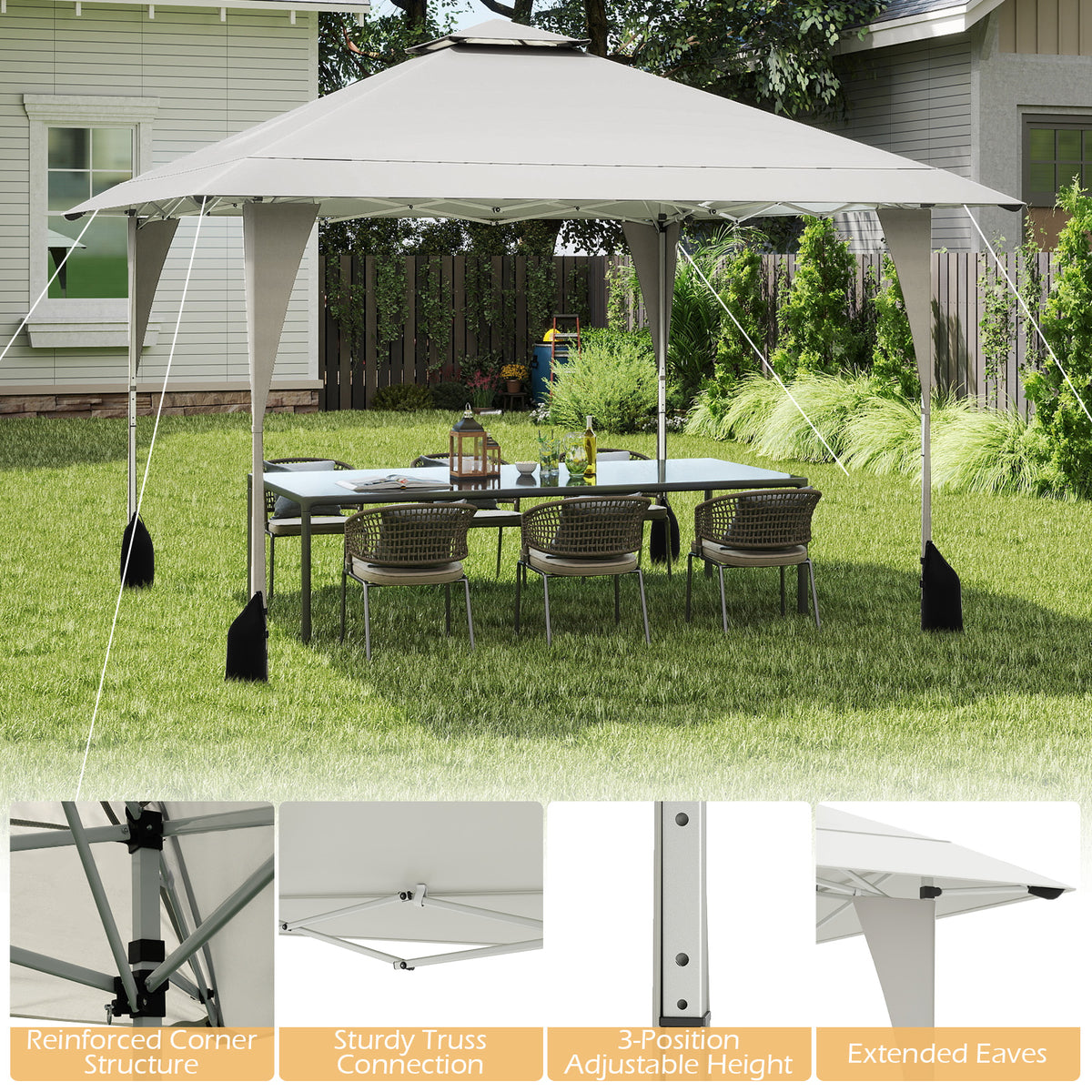 395 x 395 cm Pop up Canopy Tent with Vented Top and 8 Drainage Holes-Beige