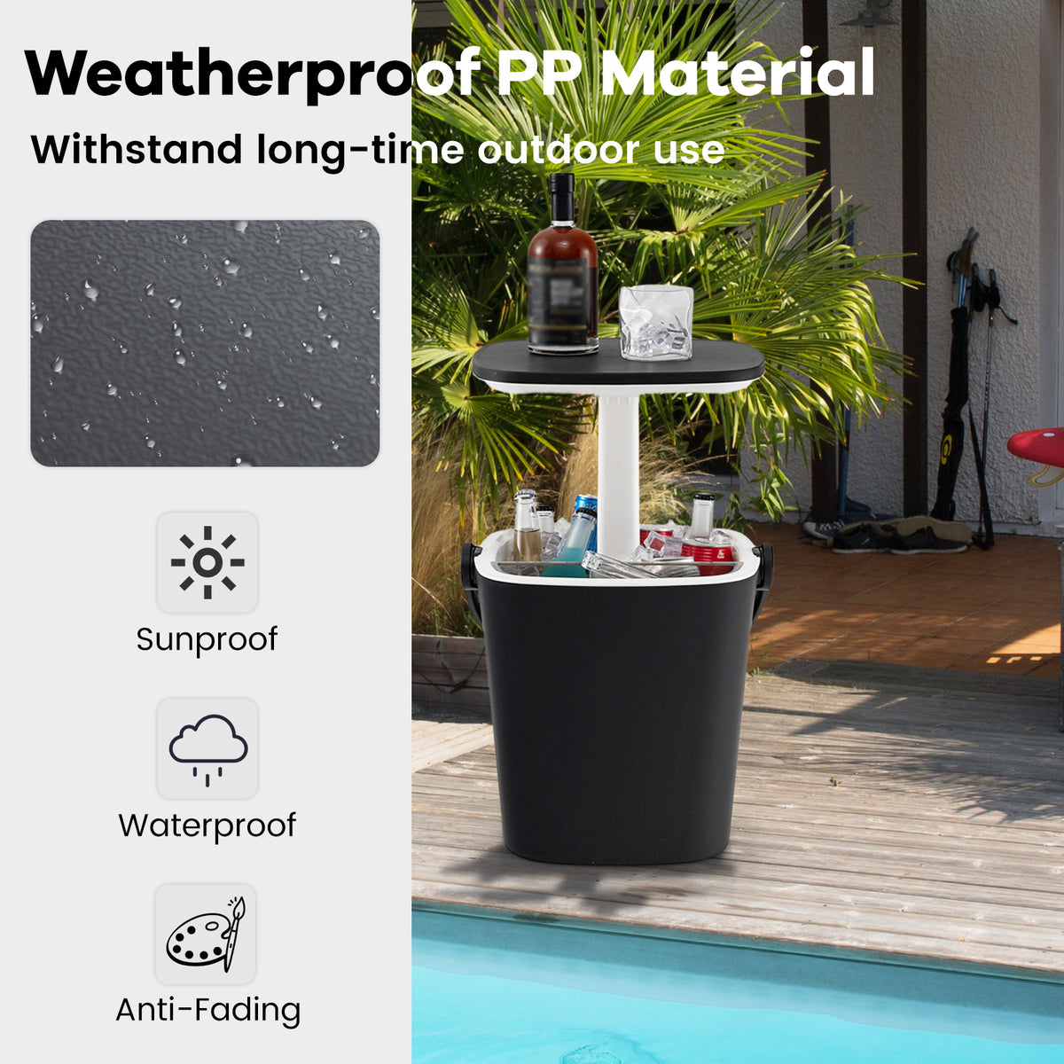 Portable Cooler Side Table with Handle and Bottle Opener-Black