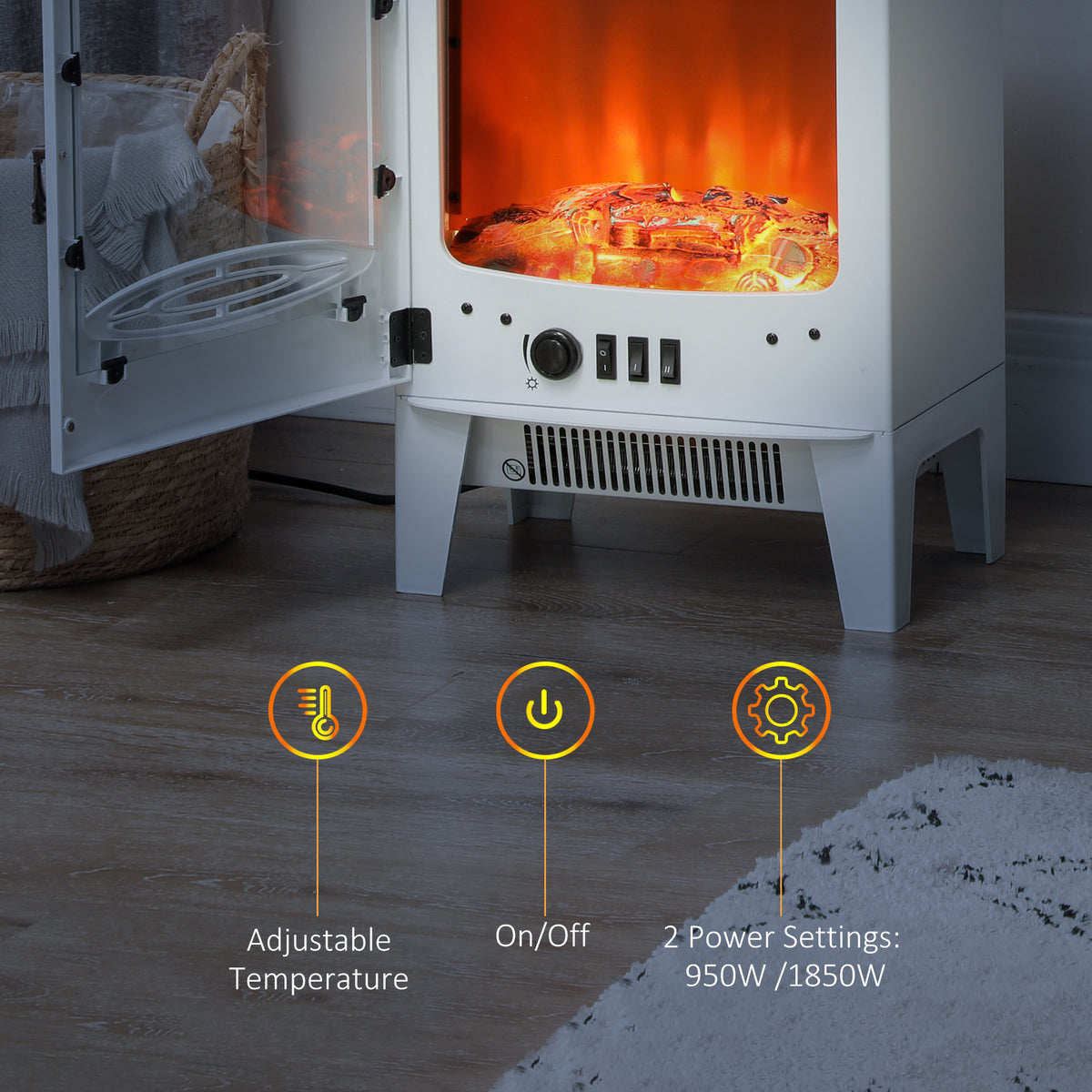 HOMCOM Electric Fireplace Stove in White