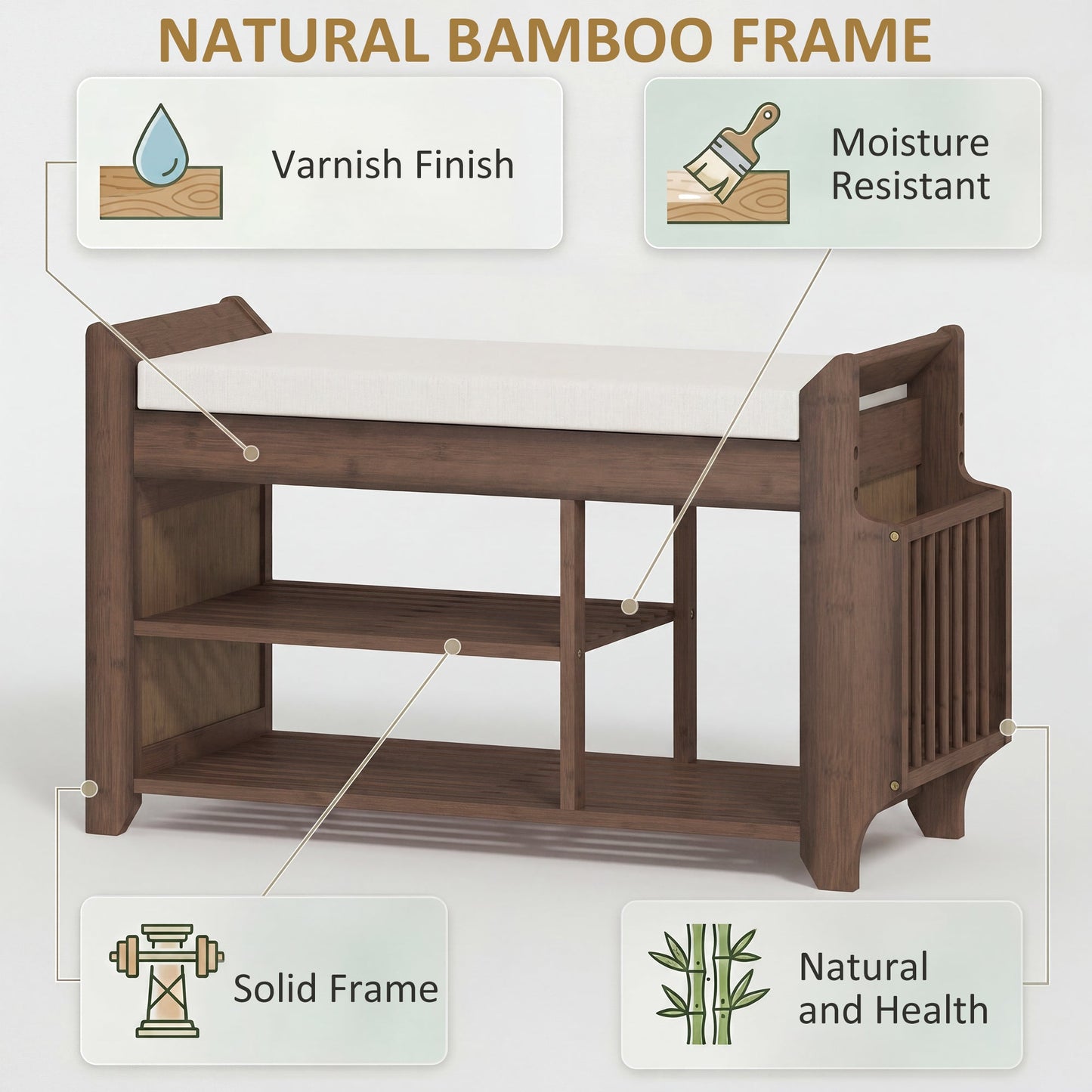 HOMCOM Shoe Bench 2-Tier Boot Section Entryway Storage Bench Cushioned Seat 100 x 30 x 50 cm Dark Brown and Cream