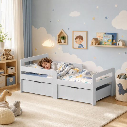 AIYAPLAY Wooden Kids Bed Frame in Grey