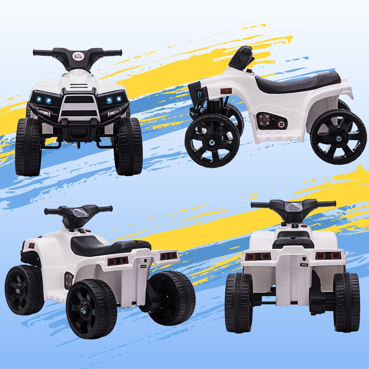 HOMCOM 6V Kids Electric Ride on Car, ATV Toy, Quad Bike with Headlights, Horn, for Toddlers 18-36 Months White